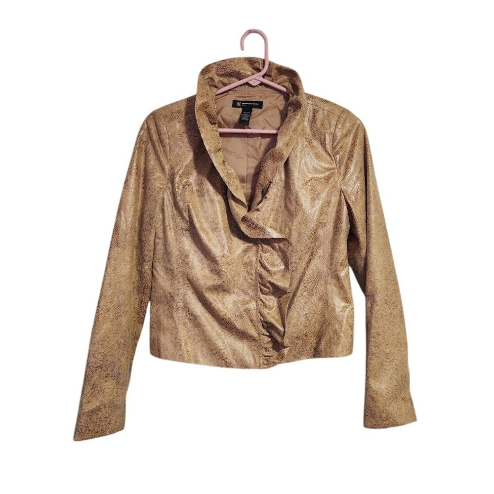 INC Python Snake Print Ruffle Blazer Jacket McBling Tan PS